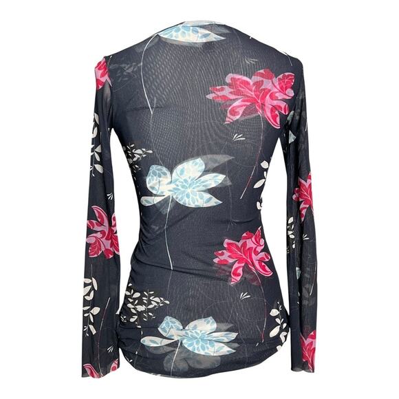 Y2K Style Shirt Top Trashy Club Party Floral Retro Small Mesh Sheer See through - Picture 4 of 6